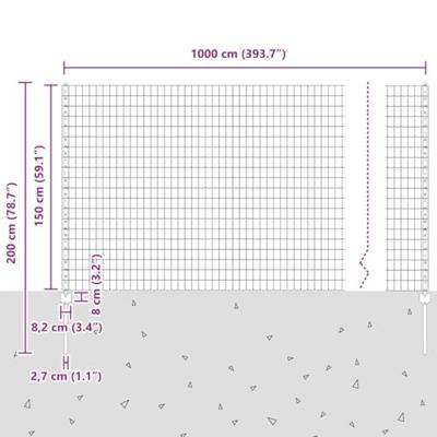 VidaXL Hek met paal grijs 1,5 x 10 m staal en pvc