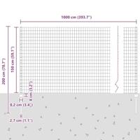 VidaXL Hek met paal grijs 1,5 x 10 m staal en pvc - thumbnail