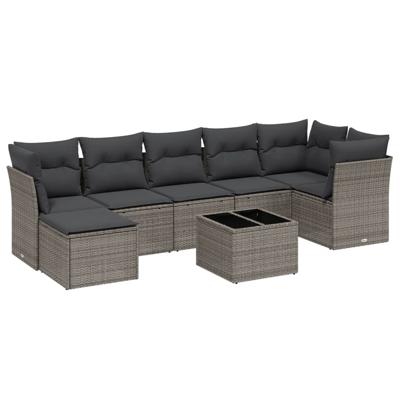 7-delige Loungeset met kussens poly rattan lichtgrijs