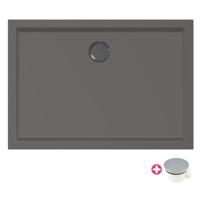 Douchebak Xenz Mariana | 100x70x4 cm | Incl.Afvoersifon-Chroom | Acryl | Rechthoekig | Antraciet mat - thumbnail