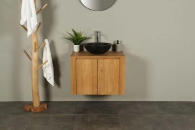 Hangend wastafelmeubel teak 75 cm Sukaria deuren