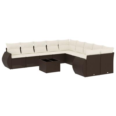 11-delige Loungeset met kussens poly rattan bruin - thumbnail