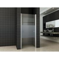 Partly nisdeur links 800 x 2000 x 8 mm nano helder glas met melkglas middenband/chroom - thumbnail