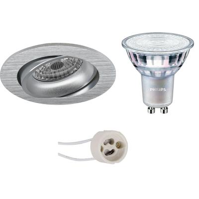GU10 Inbouwspot Set - Mat Zilver - Inbouw Rond - Kantelbaar - Philips - MASTER 927 36D VLE - DimTone Dimbaar - Pragmi Delton Pro - 4.9W - Warm Wit 2200K-2700K - Ø82mm