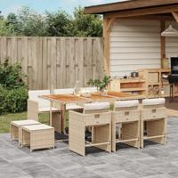 11-delige Tuinset met kussens poly rattan beige - thumbnail