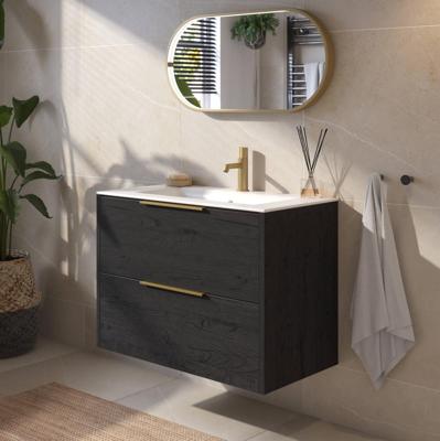 Saqu Lima voorgemonteerd badmeubel met messing greep incl. matte keramische wastafel 81x46cm eiken zwart