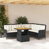 2-delige Loungeset met kussens poly rattan zwart - thumbnail