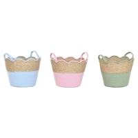 Decoratieve Mand Home ESPRIT Blauw Groen Roze Natuurlijk Zeegras Kinderen (3 Stuks) - thumbnail