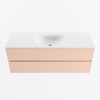 MONDIAZ VICA 130cm badmeubel onderkast Rosee 2 lades. Wastafel MOON midden 1 kraangat, kleur Talc.