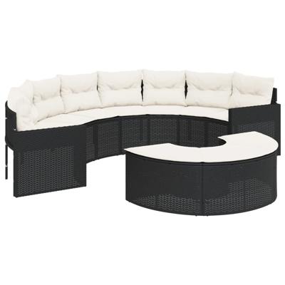 2-delige Loungeset halfrond poly rattan zwart - thumbnail