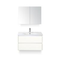 Dante Badmeubelset 80 cm - Wit Hoogglans - Keramische Wastafel Wit Enjoy - met Spiegelkast - thumbnail