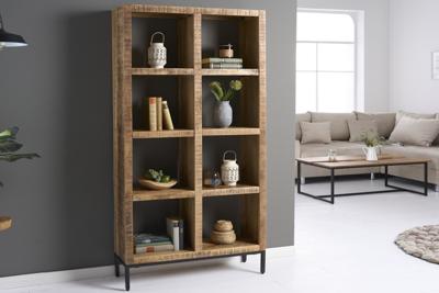 Stevige plank IRON CRAFT 176cm mangohouten boekenkast acht vakken industrieel design - 42377