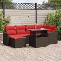 7-delige Loungeset met kussens poly rattan acacia bruin - thumbnail