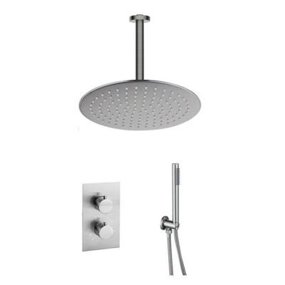 Fortifura Calvi Inbouw Regendoucheset - thermostatisch - plafondarm - 25cm hoofddouche - staaf handdouche - gladde doucheslang - Geborsteld RVS PVD (RVS) SW1159493 SW377868 SW720554 SW542645 SW728177 SW49