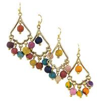 Meerkleurige Lilly Oorbellen Hangers van Gerecyclede Sari-Stof - thumbnail