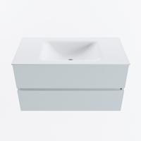 MONDIAZ VICA 90cm badmeubel onderkast Clay 2 lades. Wastafel CLOUD midden zonder kraangat, kleur Talc. - thumbnail