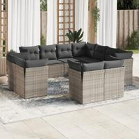 11-delige Loungeset met kussens poly rattan grijs - thumbnail