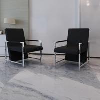 VidaXL Fauteuils 2 st met chroom frame kunstleer zwart - thumbnail