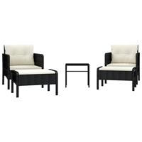 5-delige Loungeset met kussens poly rattan zwart - thumbnail