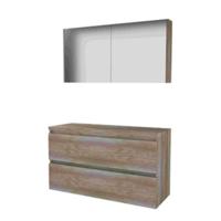 Basic-Line Comfort 46 Badkamermeubelset - 120 x 46 cm - Greeploos - 2 Lades - Wastafelblad - Spiegelkast - Scotch Oak - thumbnail