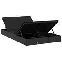 Ligbed met kussens 2-persoons poly rattan zwart - thumbnail