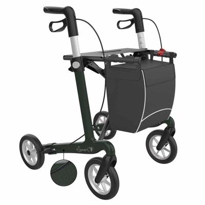 Server CF carbon ultralichtgewicht rollator | Gewicht: 5,4 kg | Kleur: Zwart/Groen | Soft banden | Large (standaard) 165 - 200 cm | Rehasense