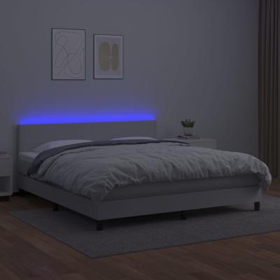 Boxspring met matras en LED kunstleer wit 160x200 cm