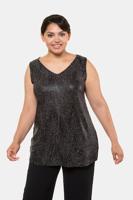 Ulla Popken Top, classic, V-hals, glitterjersey - Grote Maten - thumbnail