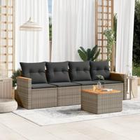 5-delige Loungeset met kussens poly rattan grijs - thumbnail