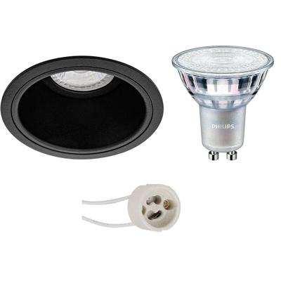 Philips LED Spot Set GU10 - Rond Inbouw - Mat Zwart - Ø90mm - Warm Wit Dimbaar