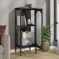 Dressoir 40x35x105 cm glas en staal zwart - thumbnail