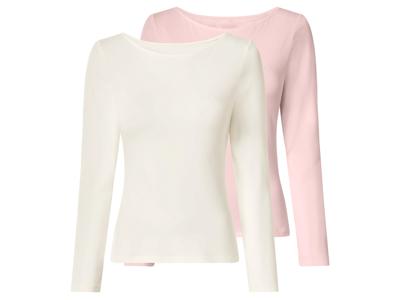 esmara Set van 2 dames longsleeves (Roze/wit, L (44-46))