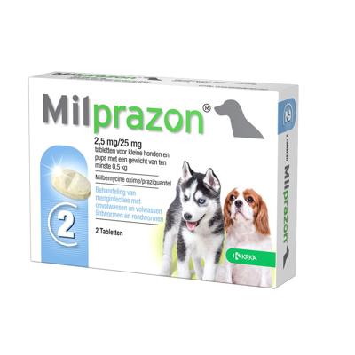KRKA MILPRAZON ONTWORMINGSTABLETTEN HOND >0,5 KG 2,5 MG/25 MG 2 TBL