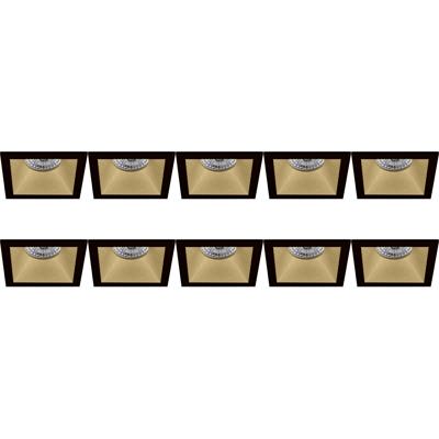 Spot Armatuur 10 Pack - Pragmi Pollon Pro - GU10 Inbouwspot - Vierkant - Zwart/Goud - Aluminium - Verdiept - 82mm