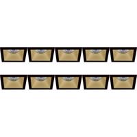 Spot Armatuur 10 Pack - Pragmi Pollon Pro - GU10 Inbouwspot - Vierkant - Zwart/Goud - Aluminium - Verdiept - 82mm - thumbnail