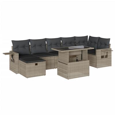 8-delige Loungeset met kussens poly rattan lichtgrijs
