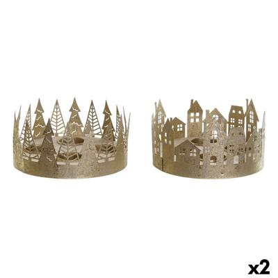 Kerstkaarshouder DKD Home Decor Gouden Natuurlijk 16,5 x 16,5 x 8,5 cm (2 Stuks)