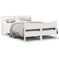 Bedframe met hoofdbord massief grenenhout wit 150x200 cm - thumbnail