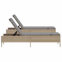 Ligstoelen 2 st met kussens poly rattan beige - thumbnail