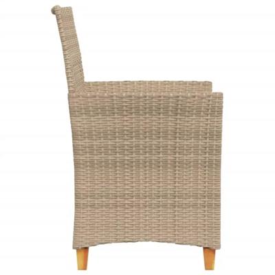 Tuinstoelen 2 st met kussens poly rattan en massief hout beige - thumbnail