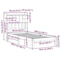 Bed met boekenkast zonder matras grenenhout wit 90x200 cm - thumbnail