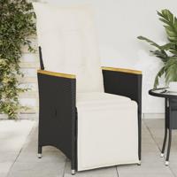 Tuinstoel verstelbaar met kussens poly rattan zwart - thumbnail