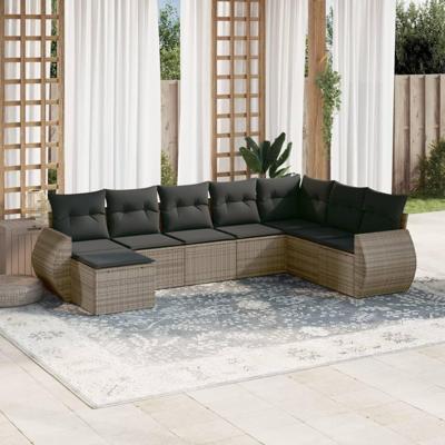 8-delige Loungeset met kussens poly rattan grijs