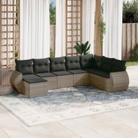 8-delige Loungeset met kussens poly rattan grijs - thumbnail