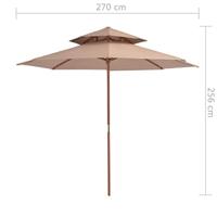Xl Dubbeldekker parasol met houten paal 270 cm taupe - thumbnail