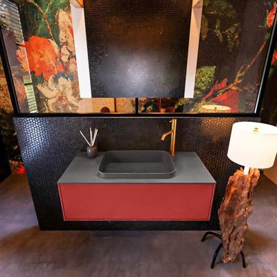 Badkamermeubelset Mondiaz Erin 100 cm met 1 Lade met RIDGE Wastafel Midden Dark grey met 1 kraangat Greeploos Mat Fire Badkamermeubelset Mondiaz Erin 100 cm met 1 Lade met RIDGE Wastafel Midden Dark grey met 1 kraangat Greeploos Mat Fire