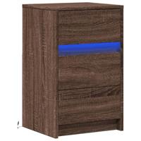 Nachtkastje met LED-verlichting bewerkt hout bruin eikenkleur - thumbnail