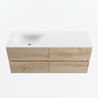 MONDIAZ VICA 120cm badmeubel onderkast Washed Oak 4 lades. Wastafel MOON links 1 kraangat, kleur Talc. - thumbnail