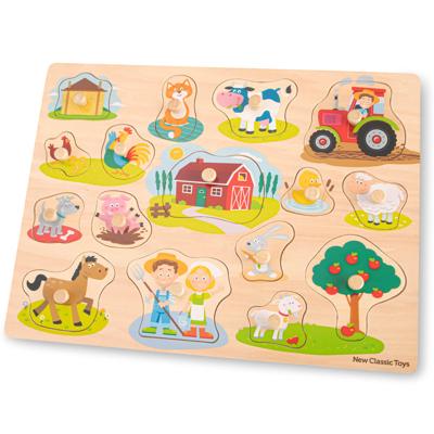 New Classic Toys Peg Puzzle Farm vormenpuzzel 16 stukjes