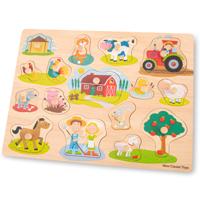 New Classic Toys Peg Puzzle Farm vormenpuzzel 16 stukjes - thumbnail